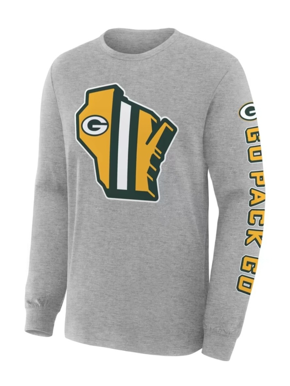 Fanatics NFL Green Bay Packers Gray Long-Sleeve Green and Gold Graphic Crewneck